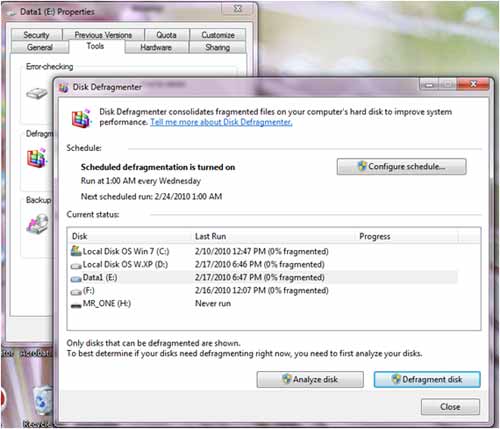 windows 7 quick disk defragmentation