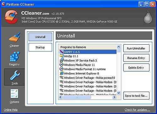 Uninstall program with CCleaner