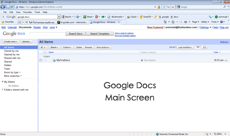 Google Docs Main Screen