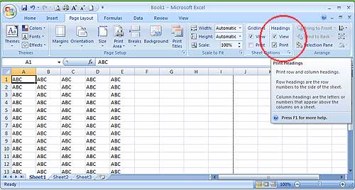 Print Heading Excel 2007