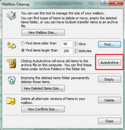 Mailbox Cleanup MS Outlook 2007