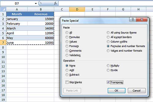Transpose Excel 2007
